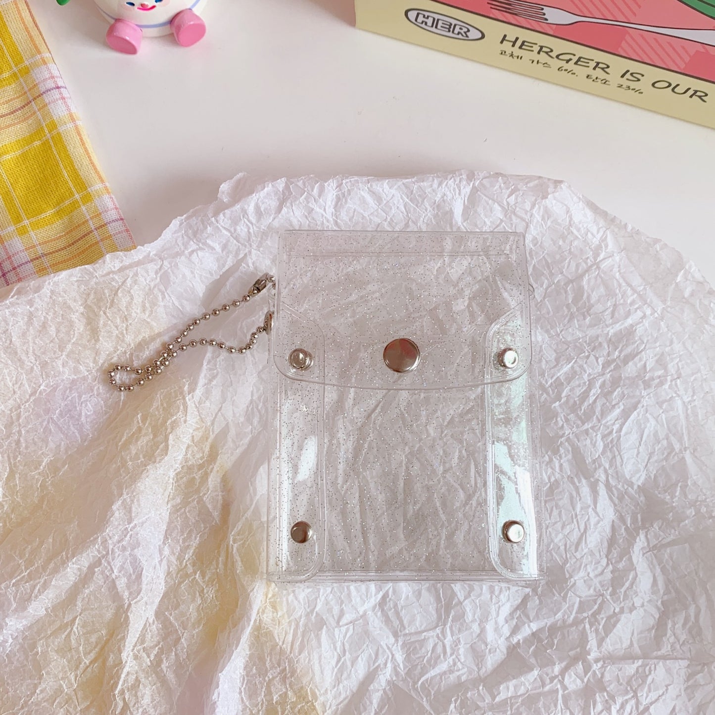 Korea Ins Snap Lipstick Bag Cute PVC New Girl Heart Transparent Card Bag Portable Mini Creative Small Wallet