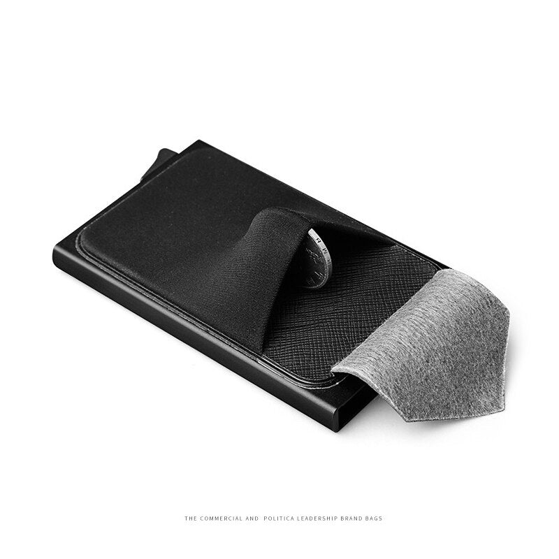 Business Men Credit Card Wallet Aluminum Cash ID Card Holder Case Blocking Slim Metal Wallet Coin Purse Black