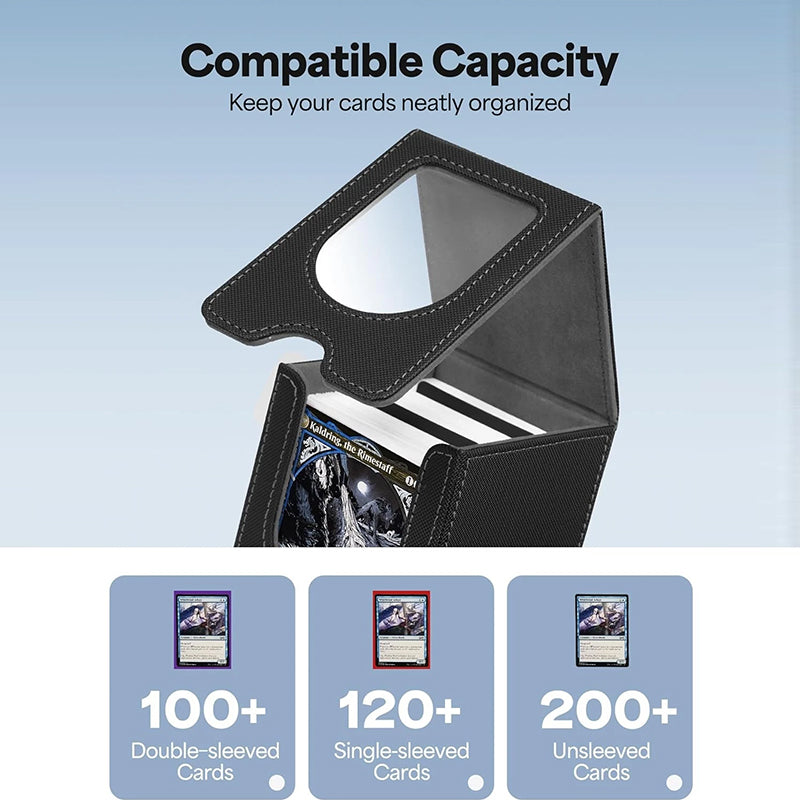 Leather TCG Card Storage Box – 100+ Card Capacity Organizer with Dividers for Trading Card Games