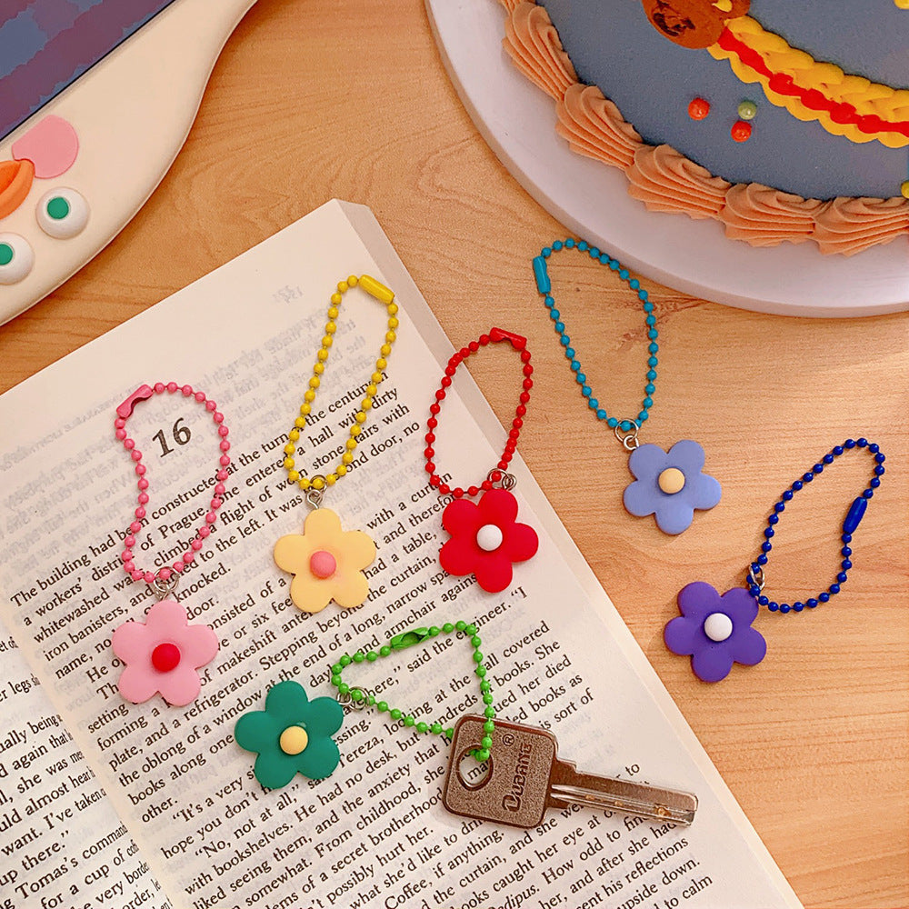 Japanese Cute Girl Heart Ins Color Flower Pendant Keychain Bag Coin Purse Pendant Flower Keychain