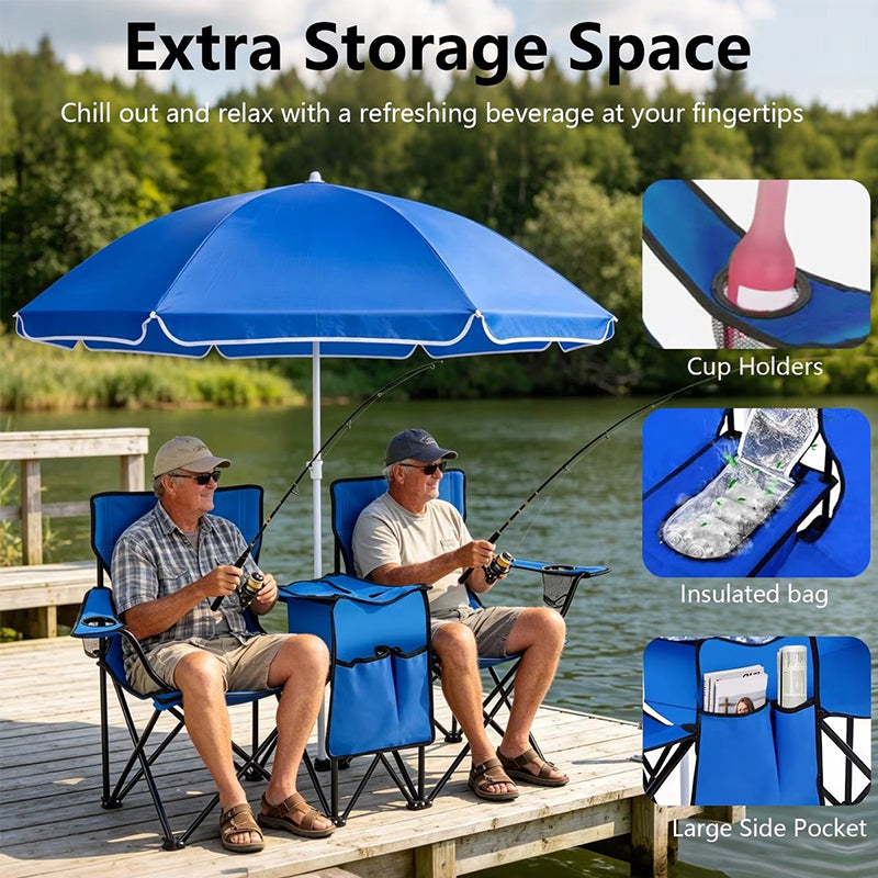 Double Camping Loveseat with Canopy – 600 lb Capacity, Cup Holders & Side Table, Foldable Outdoor Chair for Beach & Park