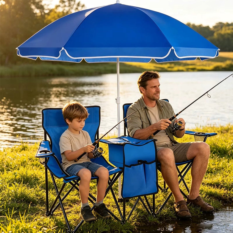 Double Camping Loveseat with Canopy – 600 lb Capacity, Cup Holders & Side Table, Foldable Outdoor Chair for Beach & Park