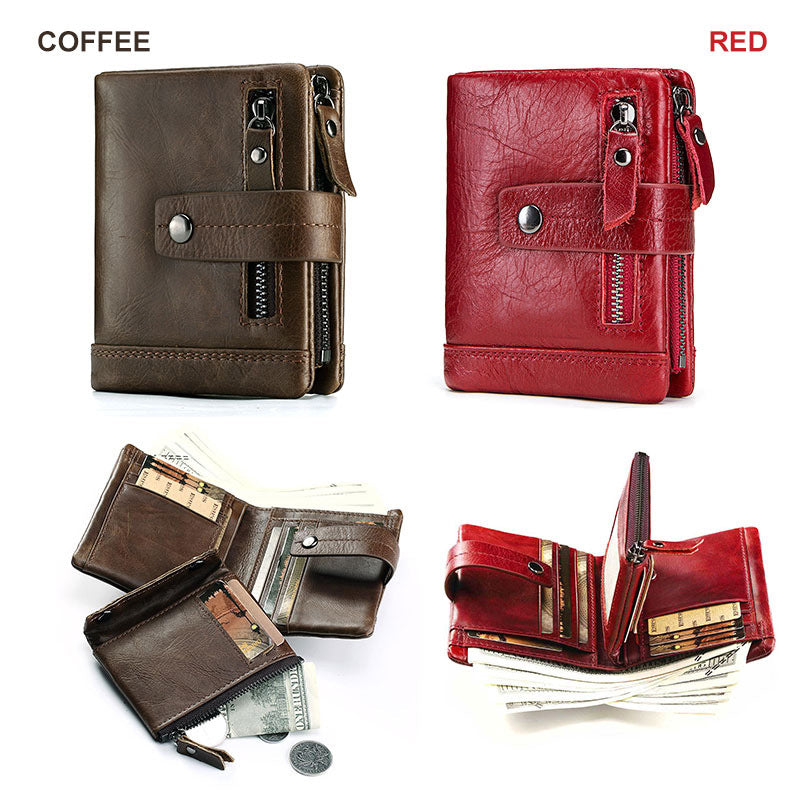Men's Bag Zipper Buckle Multi-Card First Layer Cowhide Coin Purse Short Leather Men's Wallet